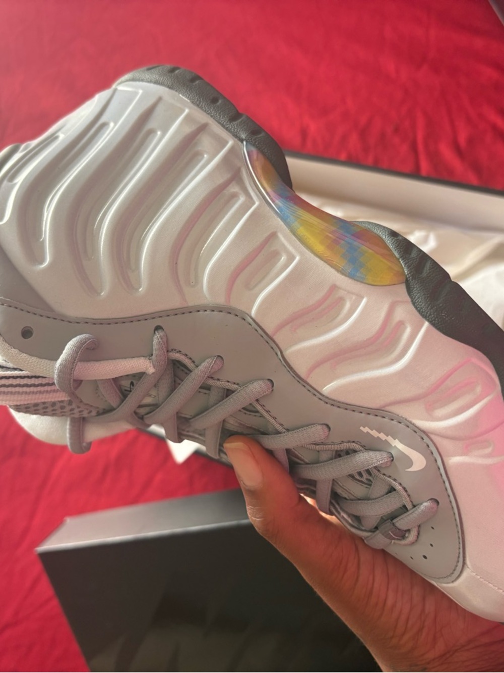 Nike Silver Foamposite with Iridescent Heel Accent